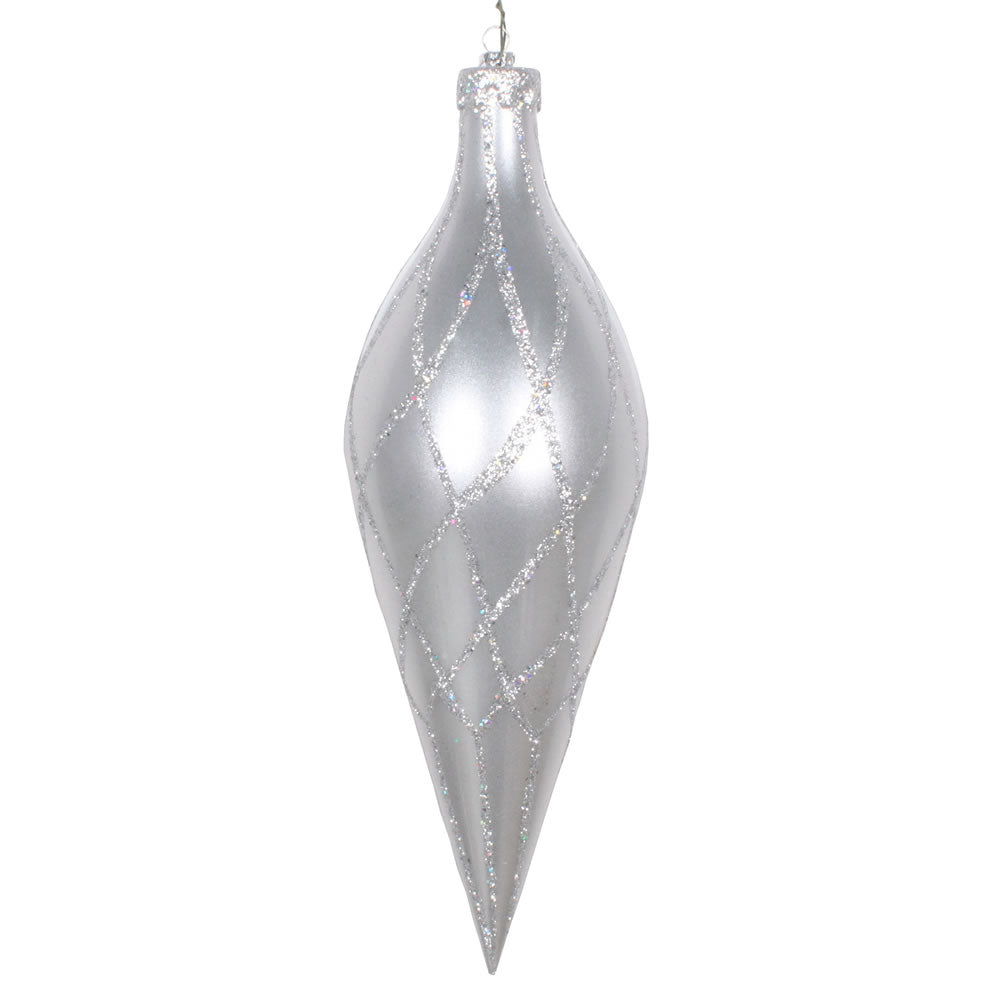 Vickerman 12" Silver Candy Finish Finial Ornament with Glitter Accents