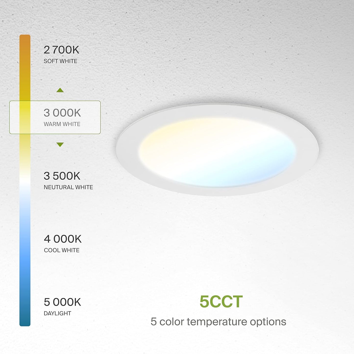 ASD Lighting LED Round Recessed Mini Panel Gimbal Airtight 6" 15W 120V Dimmable CCT Selectable 2700/3000/3500/4000/5000K White UL 6pack
