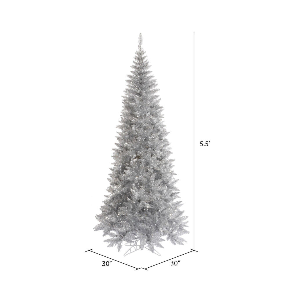 Vickerman 5.5' Silver Tinsel Fir Slim Artificial Christmas Tree Unlit