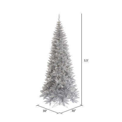 Vickerman 5.5' Silver Tinsel Fir Slim Artificial Christmas Tree Unlit