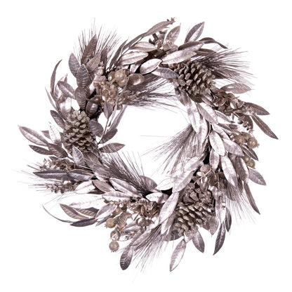 Vickerman 24" Artificial Silver Pinecone Needle Berry Christmas Wreath Unlit
