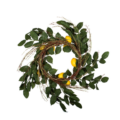 Vickerman 24" Artificial Green and Yellow Salal Leaf Lemon Wreath.