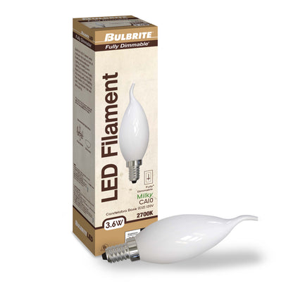 Bulbrite 776942 4W LED CA10 2700K FILAMENT MILKY E12 FULLY COMPATIBLE DIMMING