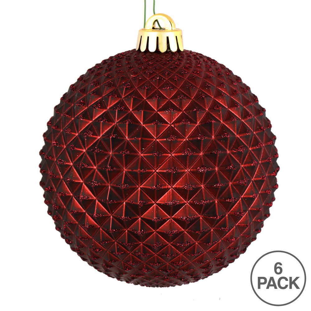 Vickerman 4" Burgundy Durian Glitter Ball Ornament 6 per Bag