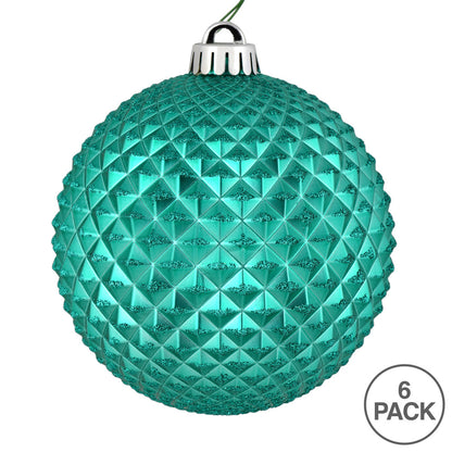 Vickerman 4" Teal Durian Glitter Ball Ornament 6 per Bag