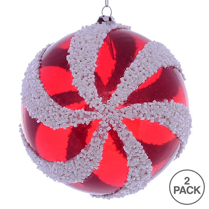 Vickerman 4.75" Red and White Swirl Ball Ornament 2 per Bag