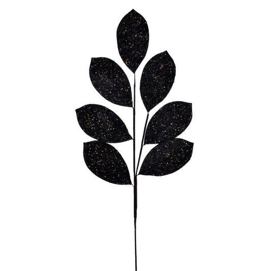 Vickerman 27" Artificial Black Glitter Leaf Christmas Spray 4 per bag