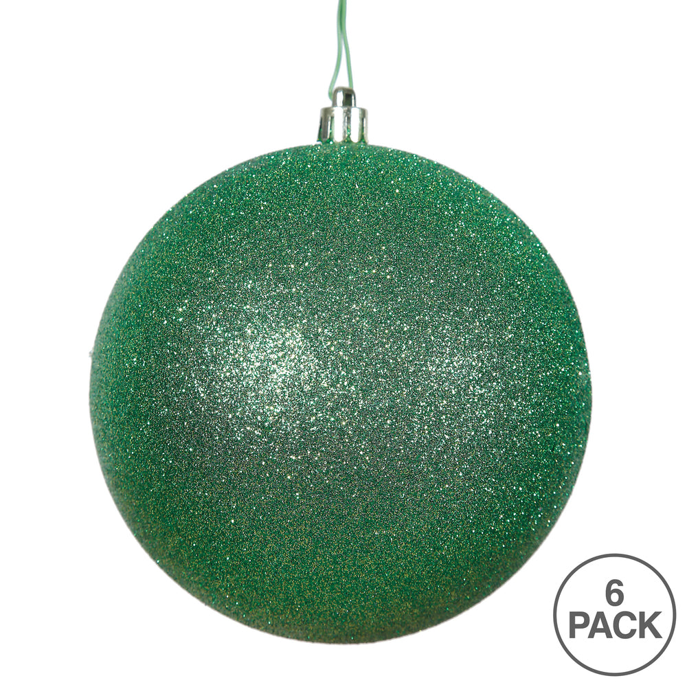 Vickerman 4" Green Glitter Ball Ornament 6 per Bag