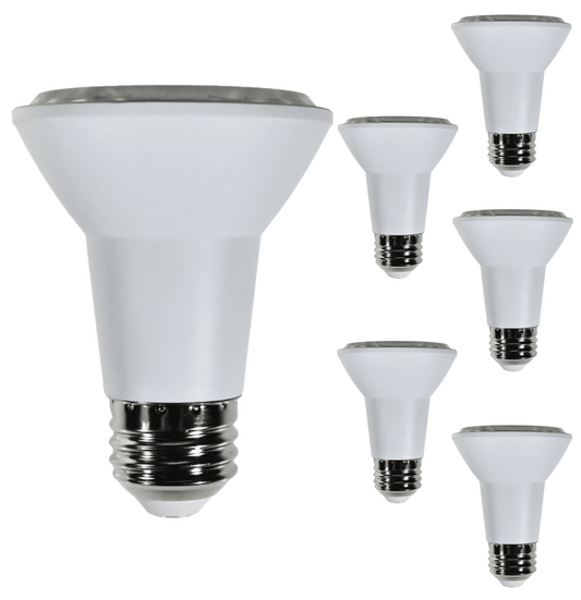 Damar PAR20 LED Long Neck Flood Light Bulb 5W 500 Lumen E26 Medium Base 4000K Cool White Ideal for Track & Recessed Spot Light Bulbs 120V 25° Beam Angle White Finish Pack of 6