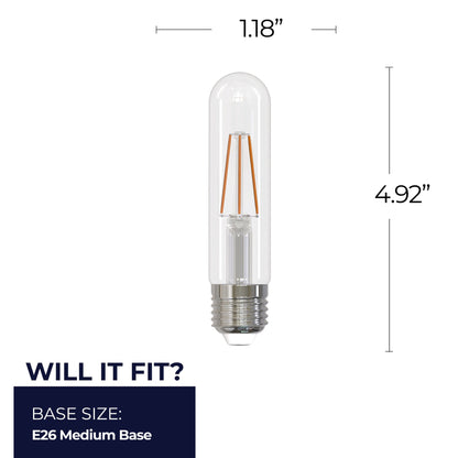 Bulbrite 862104 LED Filament Pack of (4) 5 Watt Dimmable T9 5” Light Bulb with Clear Glass Finish and Medium (E26) Base - 5000K (Soft Daylight Light), 400 Lumens