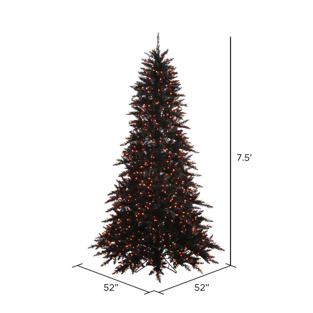 Vickerman 7.5' Black Fir Artificial Christmas Tree Orange  Dura-lit LED Lights