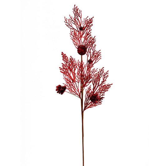 Vickerman 36" Red Glitter Pine Cone Artificial Christmas Spray. Includes 3 sprays per pack.