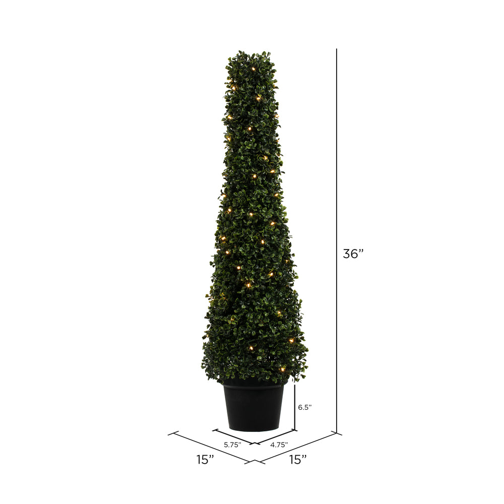 Vickerman 3' Potted Artificial Boxwood Cone with 70 Warm White LED Lghts.