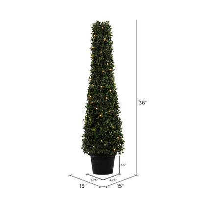 Vickerman 3' Potted Artificial Boxwood Cone with 70 Warm White LED Lghts.