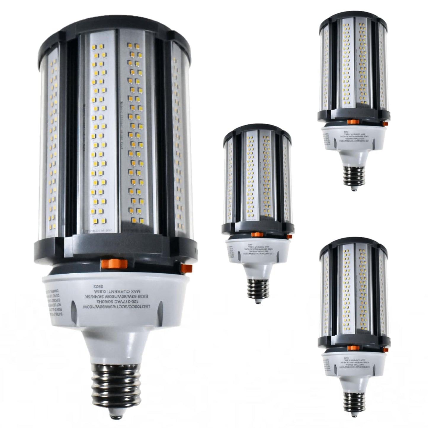 Damar- LED Corn Cob Bright Light Bulb Type B Ballast Bypass 63W/80W/100W EX39 Base 3000K/4000K/5000K Color Selectable 8820/11200/14000 Lumen Dimmable 120-277VAC Pack of 4- For Warehouse Garage Patio