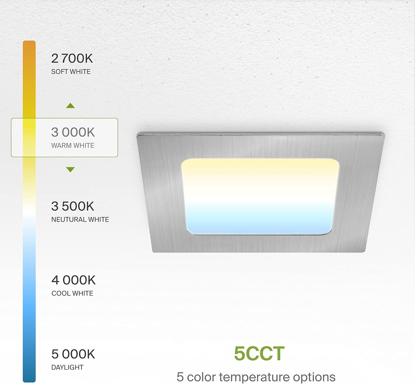 ASD Lighting LED Recessed Mini Panel Square 4inch 12W 120V Triac 2700/3000/3500/4000/5000K Nickel UL Energy Star 6 pack