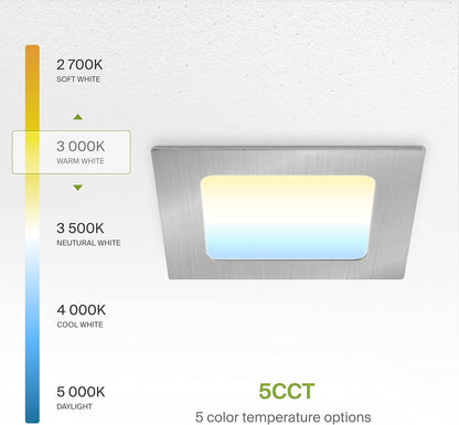 ASD Lighting LED Recessed Mini Panel Square 4inch 12W 120V Triac 2700/3000/3500/4000/5000K Nickel UL Energy Star 6 pack