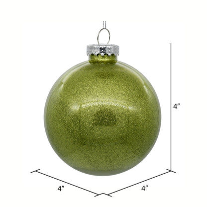 Vickerman 4" Clear Ball Christmas Ornament with Lime Glitter Interior 6 Pieces per bag