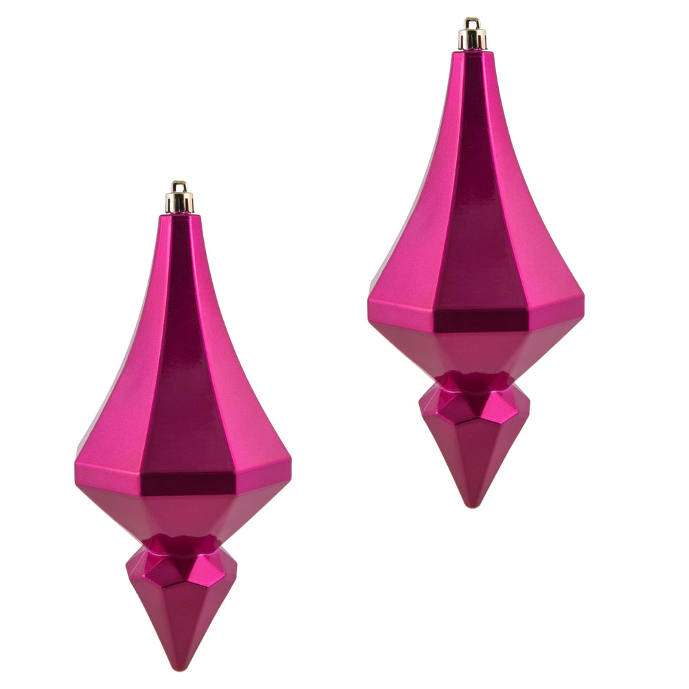 Vickerman 8" Fuchsia Candy Finish Diamond Finial Ornament Pack of 2