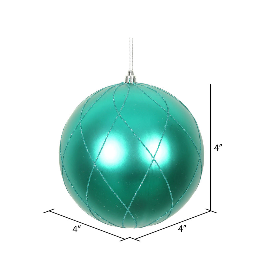 Vickerman 4" Teal Matte and Glitter Swirl Ball Ornament 4 per Box