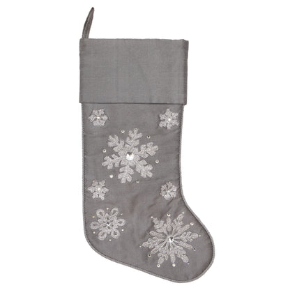 Vickerman 19" Silver Snowflake Christmas Stocking