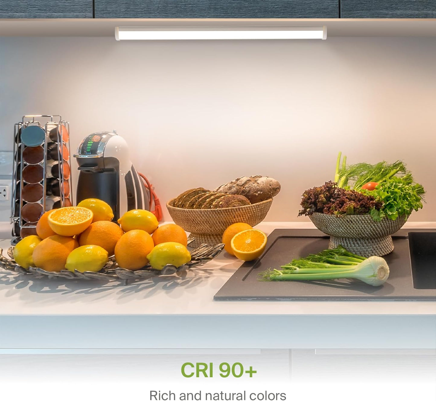 ASD Lighting LED Under Cabinet Bullnose 18" 8W 120V Dimmable CCT Selectable 3000/4000/5000K Hardwired, On/Off Switch, White ETL Energy Star 2pack