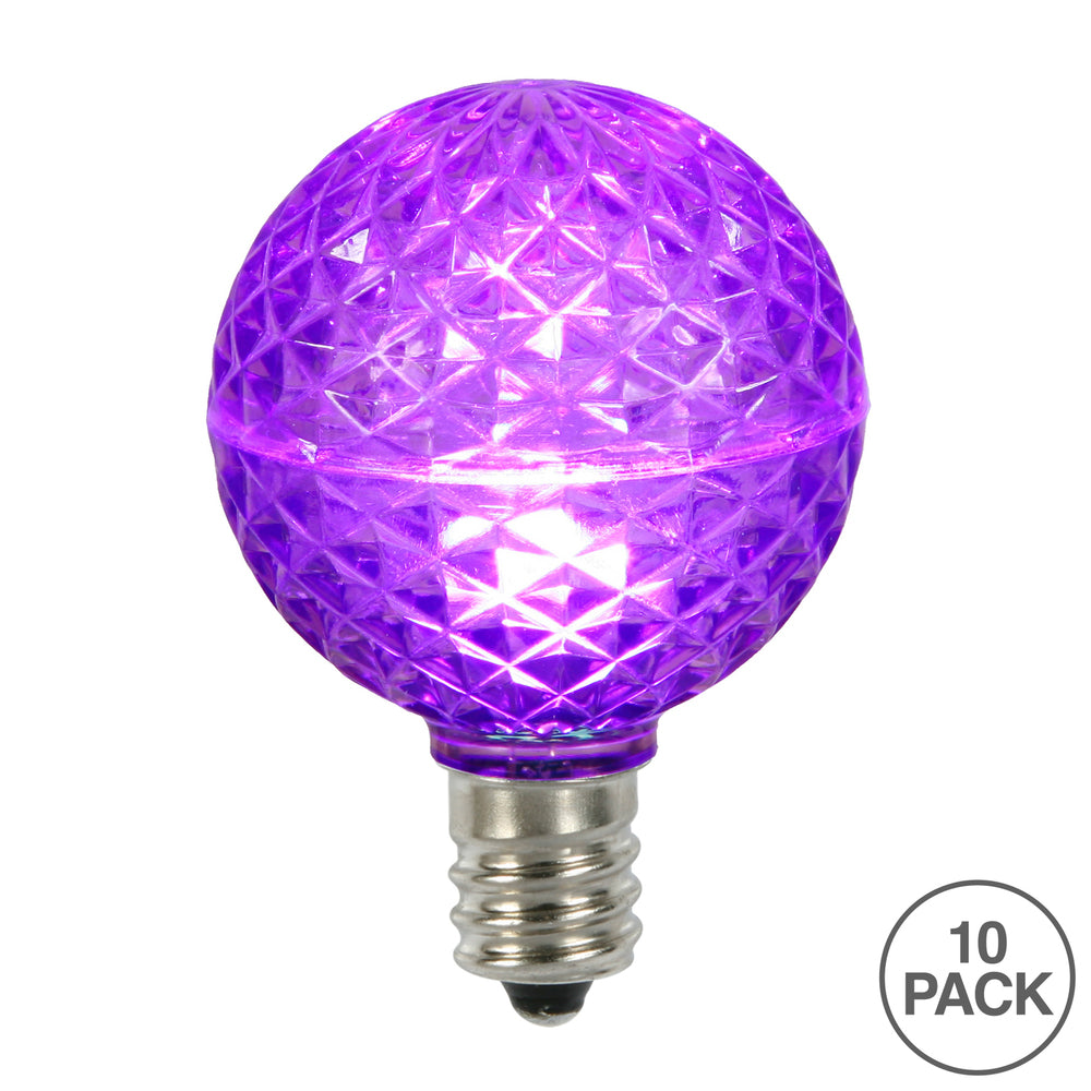 Vickerman G50 LED Purple Faceted Replacement Bulb E17/C9 Nickel Base 10 Bulbs per Pack.