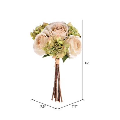 Vickerman 13" Artificial Green Ivory Rose Hydrangea Bouquet Pack of 2