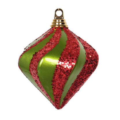 Vickerman 6'' Lime and Red Candy/Glitter Swirl Diamond Christmas Ornament