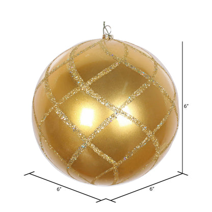 Vickerman 6" Gold Candy Finish Net Ball Ornament with Glitter Accents 2 per Bag
