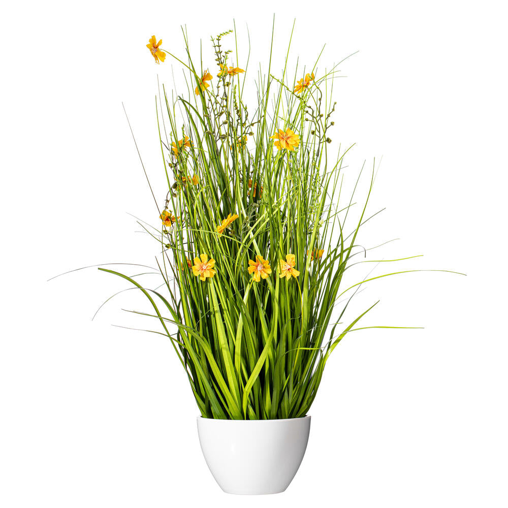 Vickerman 31" Artificial Potted Yellow Cosmos and Green Grass.