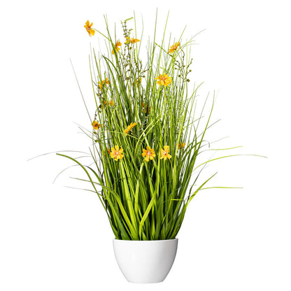Vickerman 31" Artificial Potted Yellow Cosmos and Green Grass.