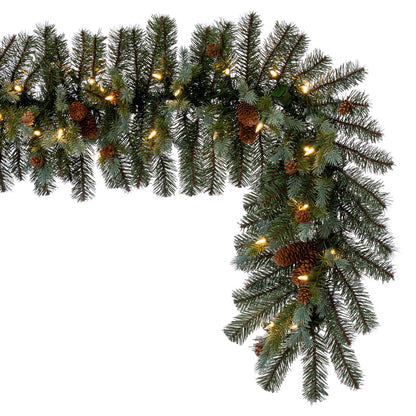 Vickerman 6' x 14" Blue Spruce Pine Cone Artificial Pre-Lit Garland Warm White Lights.