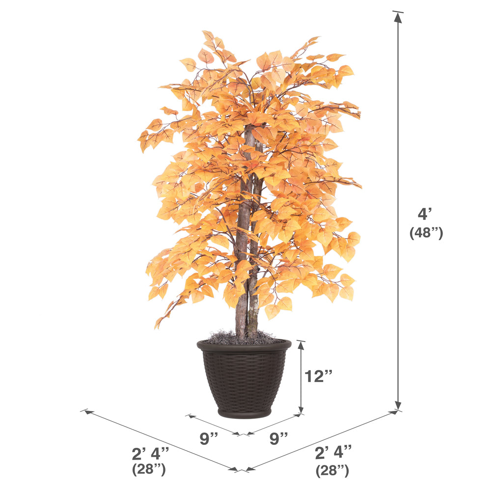 Vickerman 4' Artificial Golden Aspen Bush Brown Plastic Container.