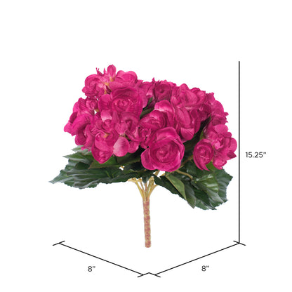 Vickerman 15.25" Artificial Hot Pink Polyester Begonia Bush.
