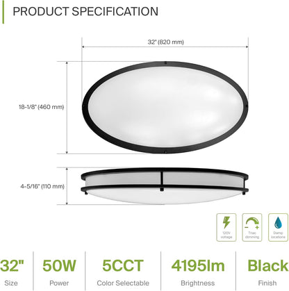 ASD Lighting LED Double Ring Flushmount Oval 32inch 50W 120V Triac 2700/3000/3500/4000/5000K Black ETL
