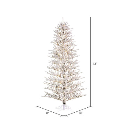Vickerman 7.5' x 46" Flocked Slim Pistol Pine Artificial Christmas Tree with Warm White LED Lights.