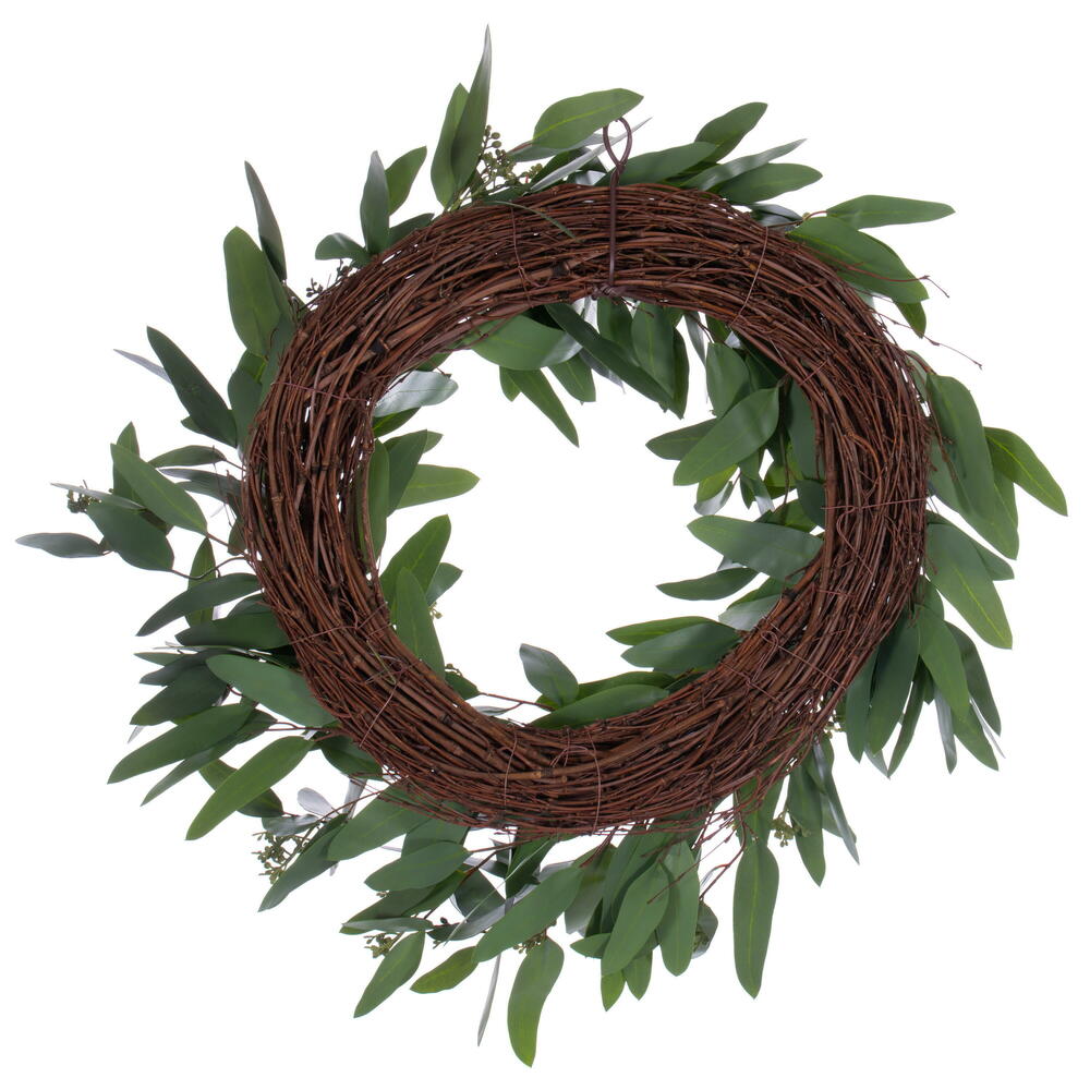 Vickerman 24" Artificial Green Seeded Willow Eucalyptus  Wreath
