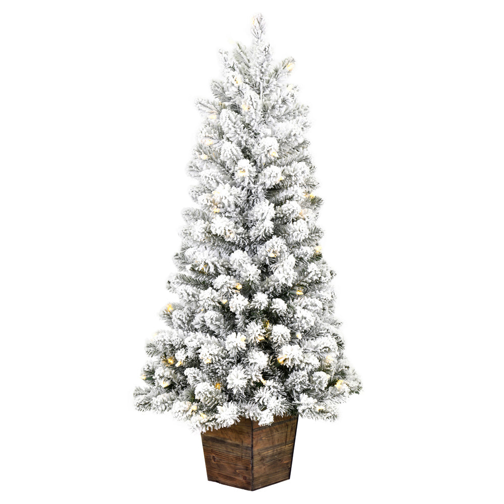 Vickerman 4' x 22" Flocked Gifford Slim Potted Pine Artificial Christmas Tree Warm White LED Lights