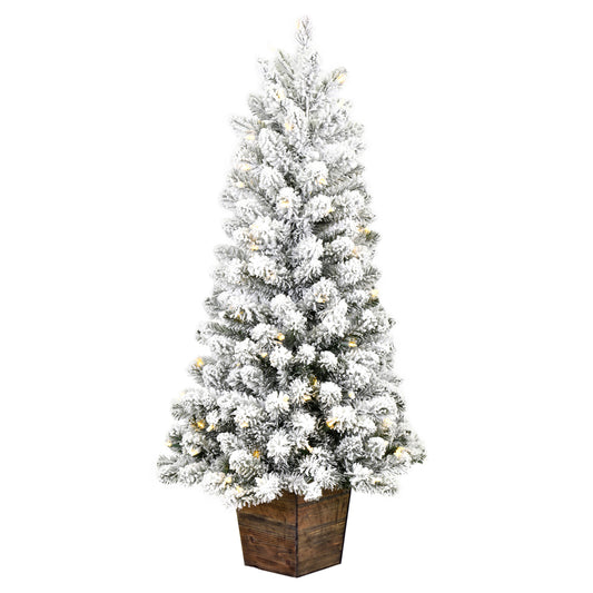 Vickerman 4' x 22" Flocked Gifford Slim Potted Pine Artificial Christmas Tree Warm White LED Lights