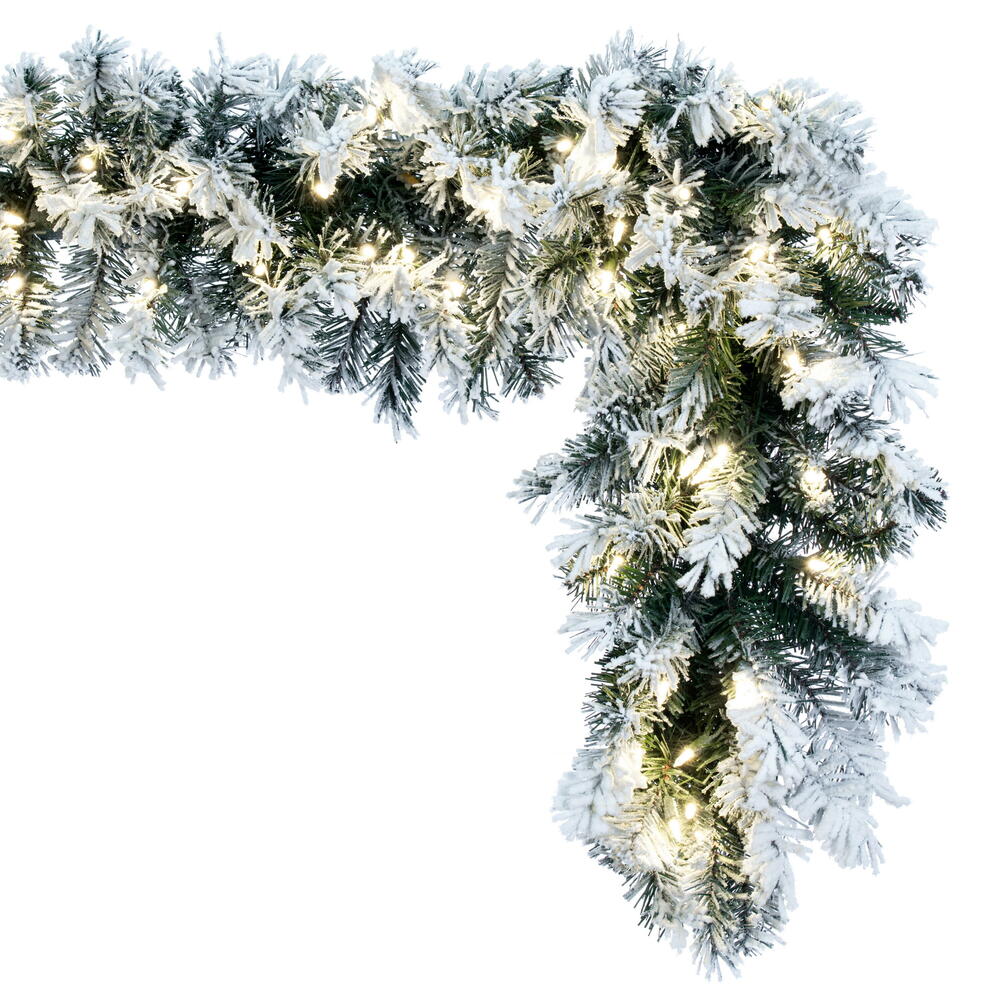 Vickerman 9' x 14"" Frosted Glacier Pine Artificial Pre-Lit Garland with 250 Realistic Frosted Mixed PVC Tips and 100 Dura-Lit® Warm White Mini Lights,
