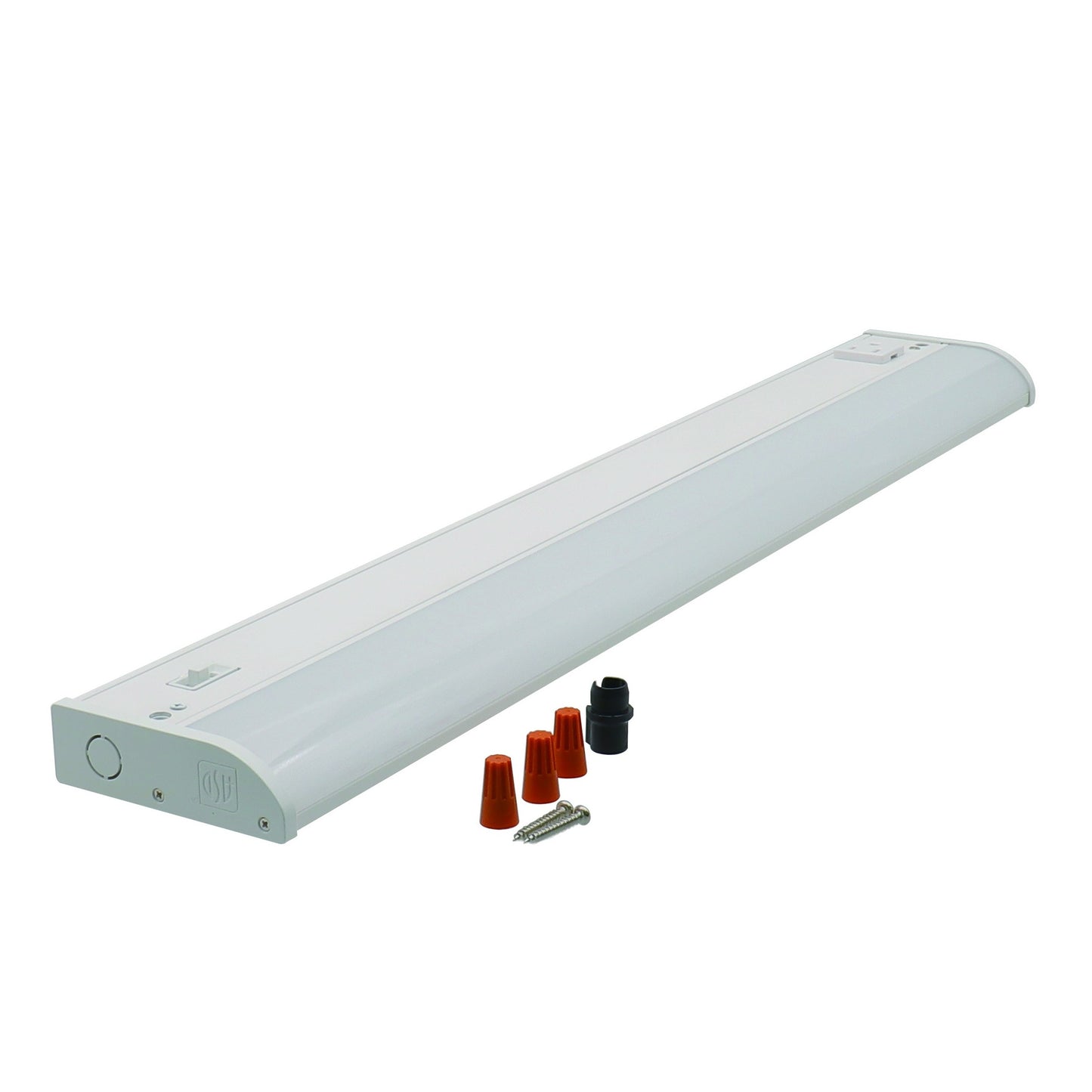 ASD Lighting LED Under Cabinet Bullnose with 1 power outlet 24" 12W 120V CCT Selectable 3000/4000/5000K Hardwired, On/Off Switch, White ETL
