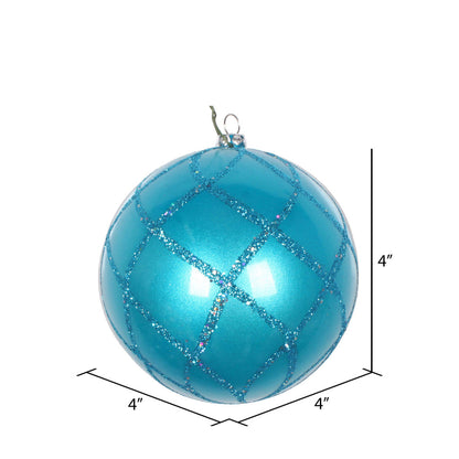 Vickerman 4" Turquoise Candy Glitter Net Ball Ornament 3 per Bag