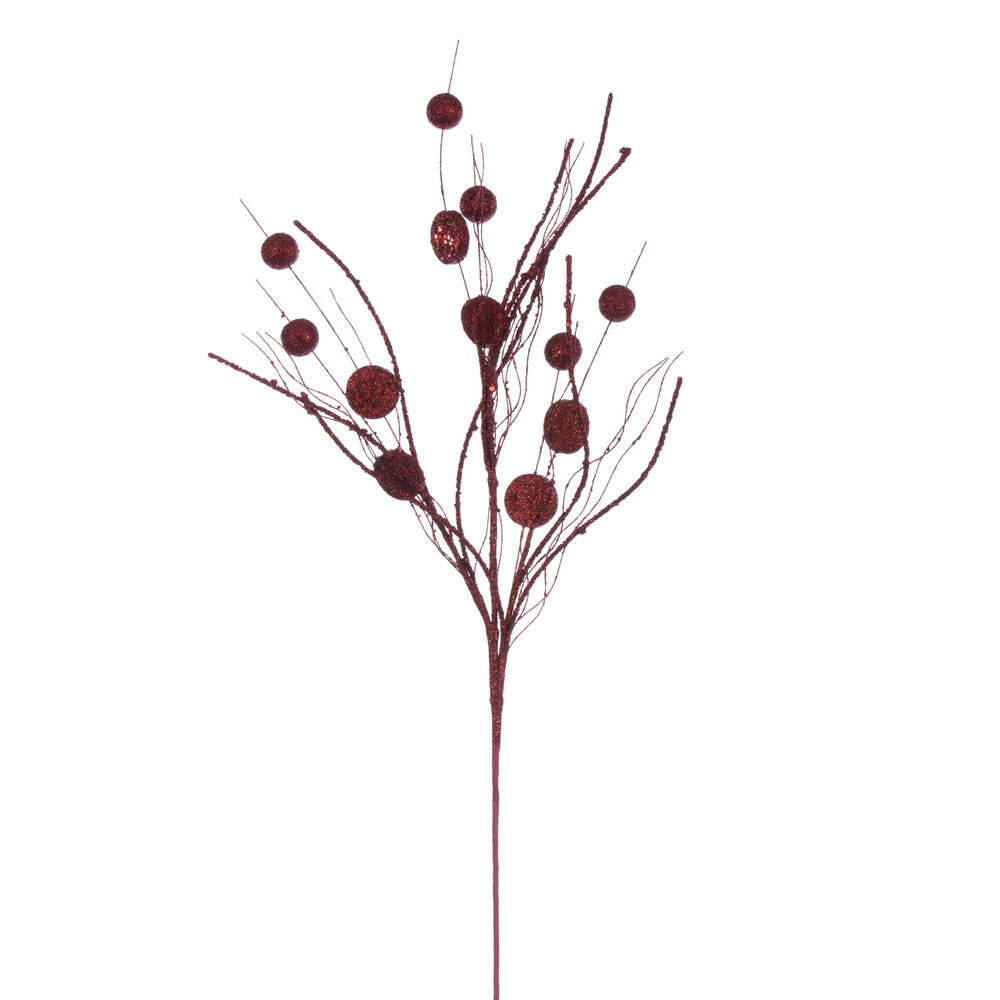 Vickerman 33" Burgundy Ball and Coin Glitter Twig Spray 6 per bag.