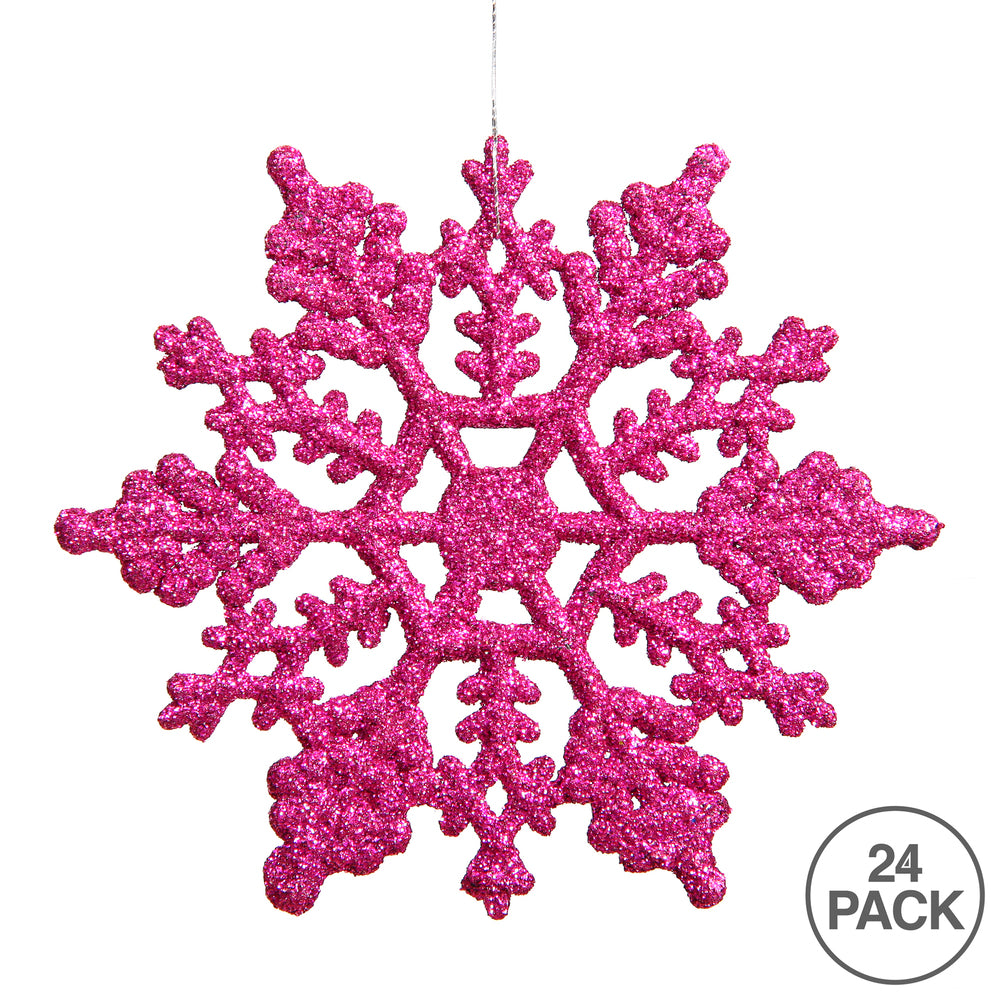 Vickerman 4" Magenta Glitter Snowflake Christmas Ornament 24 per Box