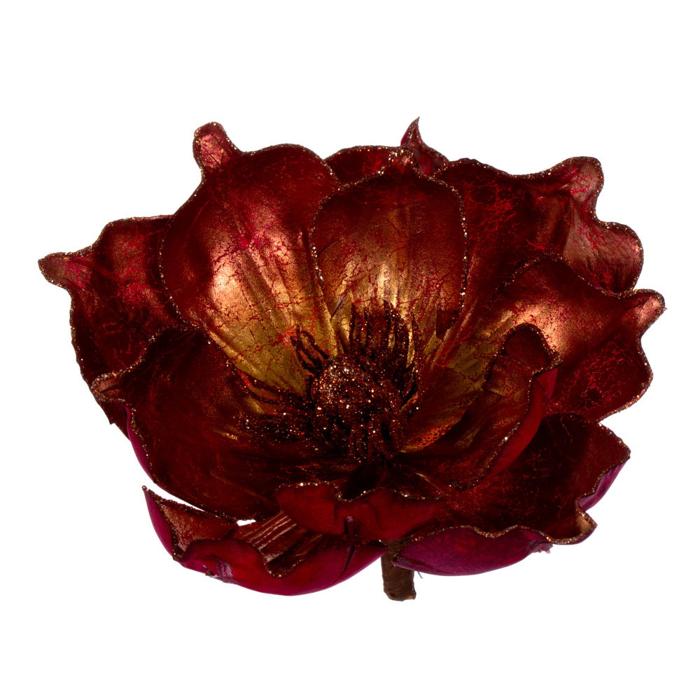 Vickerman 7" Artificial Burgundy Glitter Magnolia on Clip 2 pieces per bag