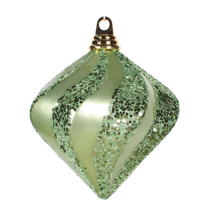 Vickerman 6'' Celadon Candy/Glitter Swirl Diamond Christmas Ornament