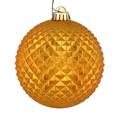 Vickerman 6" Antique Gold Durian Glitter Ball Ornament 4 per Bag