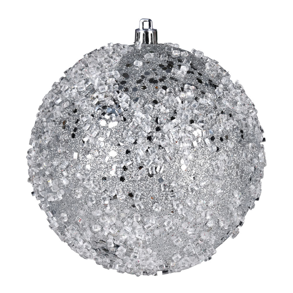 Vickerman 6" Silver Glitter Hail Ball Ornament 4 per Bag