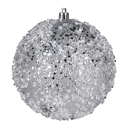 Vickerman 6" Silver Glitter Hail Ball Ornament 4 per Bag